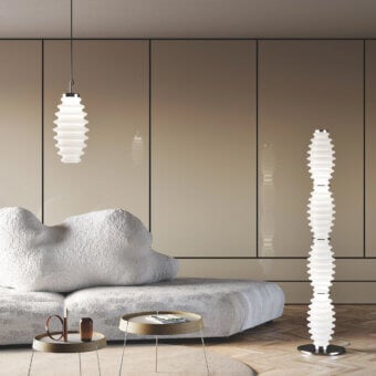 Superior Italamp Grand Collier suspension lamp with white blown glass diffuser and iron grey finished metal structure