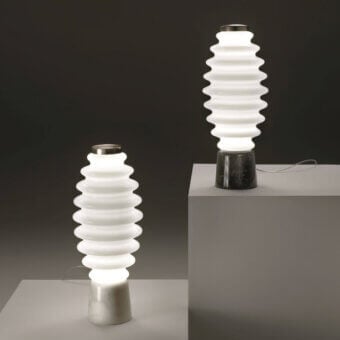 Superior Italamp Grand Collier table lamp with blown white glass diffuser and dark marble base crafted in iron grey metal