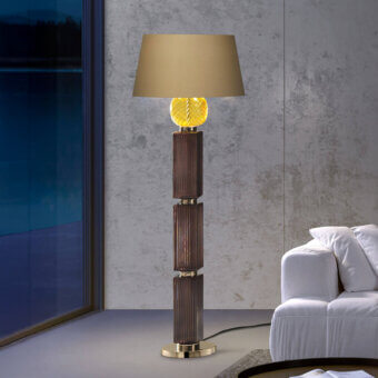 Superior Italamp Matilda floor lamp with blown glass body and light gold metal structure crafted in Italy