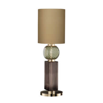Elegant Italamp Matilda lamp with blown glass, tan fabric lampshade and light gold metal structure