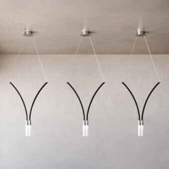 Distinguished Italamp Sesto suspension lamp with black glass and a distinctive Y-shaped rope-like material crafted in Italy