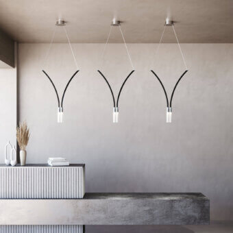 Exceptional Italamp Sesto suspension lamp with black glass cylindrical fixtures and light cables