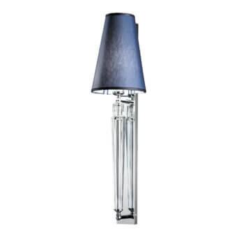 Exceptional Italamp Spillo wall lamp with hand-carved transparent crystal rods and a dark blue textile lampshade in glossy chrome-like metal