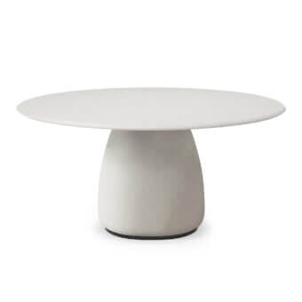 Cattelan Italia Botero Argile table, off-white stone tabletop, rounded pedestal base, contemporary minimalist design, studio shot.
