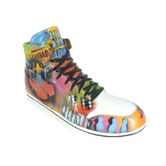 Exclusive Juliarte Life Graffiti sculpture crafted in stone powder and fiberglass with a textured matte finish and vibrant graffiti design
