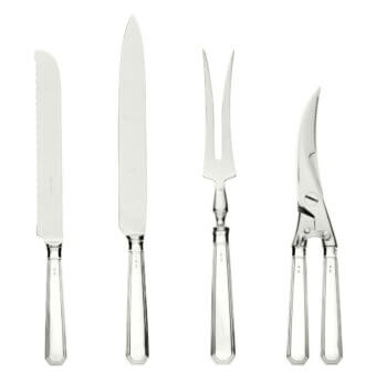 Exclusive Schiavon Ottogonale cutlery set with slender stainless steel blades and silver handles joined with eco-friendly resins, hand-finished in Italy