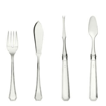 Superior Schiavon Ottogonale seafood cutlery set crafted in polished silver and stainless steel with hand finish