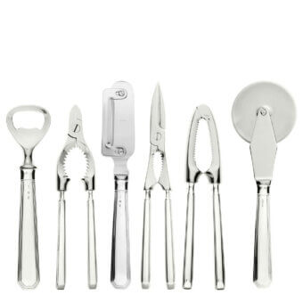 Elegant Schiavon Ottogonale serving cutlery built with radiant silver and stainless steel, exhibiting a glossy finish