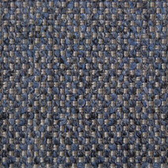 Navy and beige woven fabric texture with a grid pattern, displaying a matte finish and nubby, durable plain weave structure.
