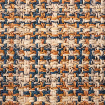 Textile 1137 rust, woven with rust orange, beige, and teal yarns in an irregular, dense pattern with a nubby texture.