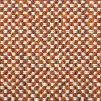Textile sample 1140 paprika, checkerboard weave of off-white and reddish-brown, dense construction with textured, nubby yarn details.