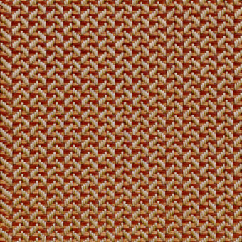 Geometric woven texture with interlocking terracotta orange and cream strands in a dense grid pattern, displaying subtle fiber variations.