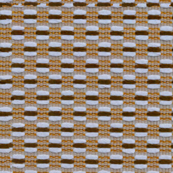 Basketweave textile sample, off-white and brown, features alternating horizontal stripes with a dense, linear pattern and subtle fiber texture.