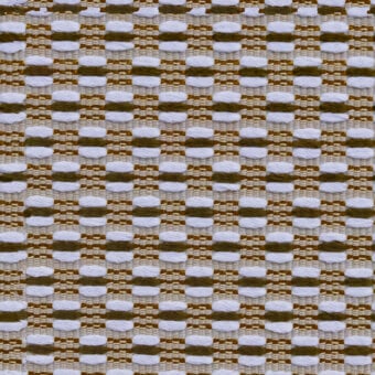 Textile pattern with alternating beige and olive-green horizontal bands, featuring a nubby weave and subtle rectangular shapes, on a neutral background.