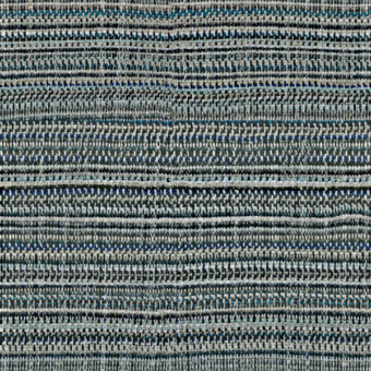 Textile with horizontal stripes in gray, blue, and cream, featuring turquoise accents and a rough, matte texture; tightly cropped repeating pattern.