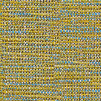 Textile sample 1173 citron, woven yellow-green and turquoise, features irregular nubby texture and non-repeating organic pattern.