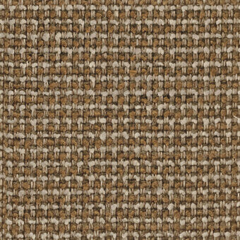 Textile sample 5372 saffron, woven brown and beige grid pattern, dense matte finish, rectangular motifs, natural earthy texture.