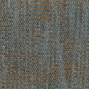 Woven textile sample, muted gray and brown, dense irregular pattern with nubby texture and speckled oval elements on a gray background.