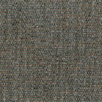 Granite textile sample, medium gray and brown woven fabric, complex multi-directional pattern with matte finish and nubby texture.