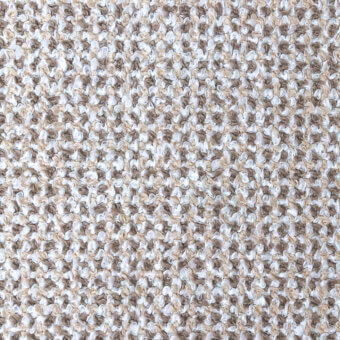 Looped pile fabric texture in greige tones displays a dense, organic pattern with varied loop heights and a mottled beige, tan, and gray color mix.