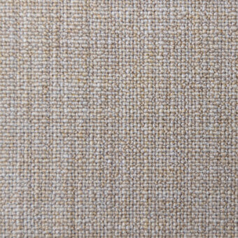 Linen fabric sample, sandy beige color, tight grid weave with subtle texture and matte finish; text reads “rls – rich linen sand”.