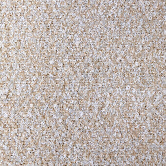 Teddy bouclé fabric in sand color, dense looped texture, warm neutral beige tone, subtle variations, soft plush surface, material sample closeup.