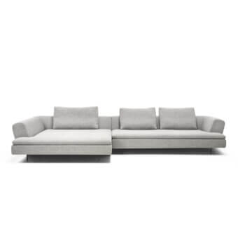 Distinguished Arketipo Good Times sectional with woven fabric upholstery and outward-tilting armrests creating a light neutral gray form