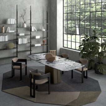 Exceptional Arketipo Kate chair crafted from Iroko wood with satin finish and light beige textile upholstery