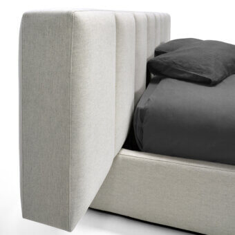 Exceptional Arketipo Milky Way Dream bed with softly curved fully upholstered frame in textured matte beige woven fabric