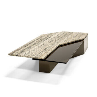 Superior Arketipo Roswell coffee table with light beige travertine, dark satin base and subtle glass detail