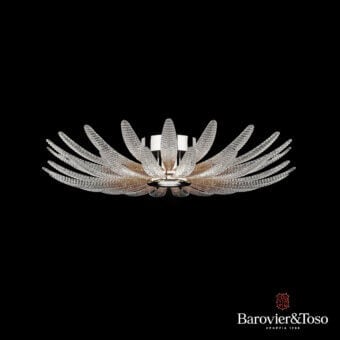 Exclusive Barovier&Toso Agave lamp crafted in clear Venetian crystal with a polished metallic core and golden-yellow accents