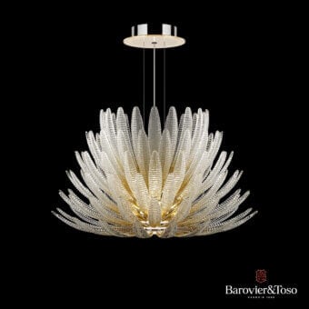 Exceptional Barovier&Toso Agave suspension lamp crafted in translucent white glass with pale gold accents and brilliant dew finish