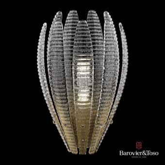 Agave wall lamp by Barovier&Toso, silver and gold striated glass, vertical fan-blade design with flared golden base and Venezia 1295 logo.