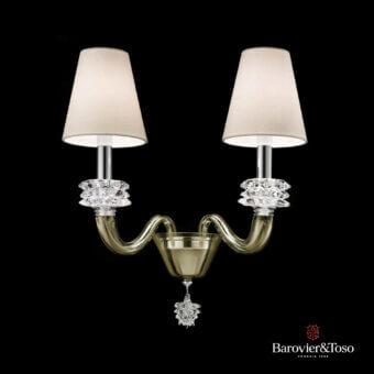 Superior Barovier&Toso Amsterdam wall lamp crafted in silvered metal with woven light beige shades and delicate crystal detailing