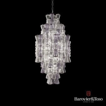 Exceptional Barovier&Toso Clepsydra suspension lamp crafted in lilac-tinted blown glass using the Rigadin technique with a symmetrical design