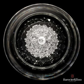 Elegant Barovier&Toso Grace table lamp crafted in clear glass with a starburst center and radial symmetry