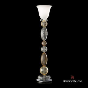 Exclusive Barovier&Toso Perseus floor lamp crafted in clear, amber, and grey Venetian crystal with a glossy finish