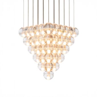 Superior Bocci 14 Geometric suspension lamp with clear glass elements and brushed metal rods