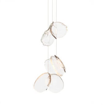 Distinguished Bocci 141 Random suspension lamp crafted from hand-blown glass with a clear translucent finish and asymmetrical pendants