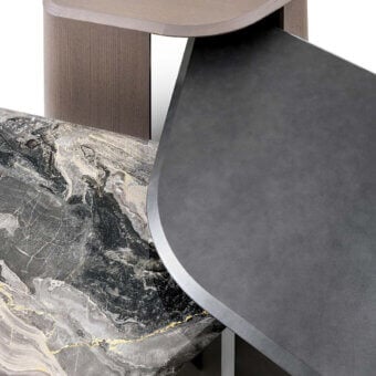 Exceptional Giorgetti Ligea coffee table Maserati Edition with dramatically veined dark marble and satin finished dark toned wood base
