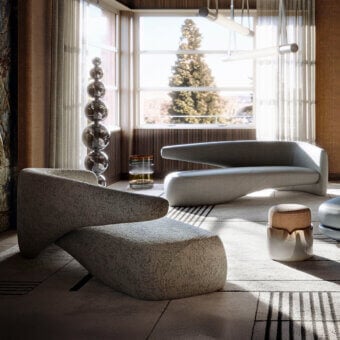 Distinguished Giorgetti Seidon Sofa Maserati Edition sofa upholstered in textured light gray bouclé textile with matte finish