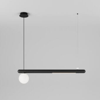 Exceptional Italamp Gocce suspension lamp with black metal and luminous white glass sphere, crafted in a sleek matte finish