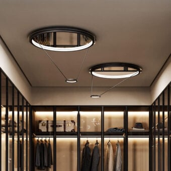Distinguished Italamp Loop ceiling lamp crafted in metal with a matte black finish and mirrored central element