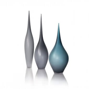 Distinctive Wave Murano Glass Ampolle vase crafted from blue-grey Murano glass with sandblasted matt finish