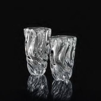 Elegant Wave Murano Glass Battlò vase handcrafted from premium clear glass with swirling patterns and a polished finish
