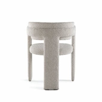 Exceptional Pacini & Cappellini Iris armchair with looped beige fabric upholstery and ash wood construction