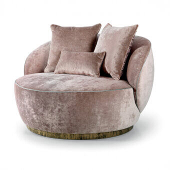 Distinguished Sicis Prestige Lounge chair with enveloping form upholstered in textured rose fabric and delicate pastel pink trim