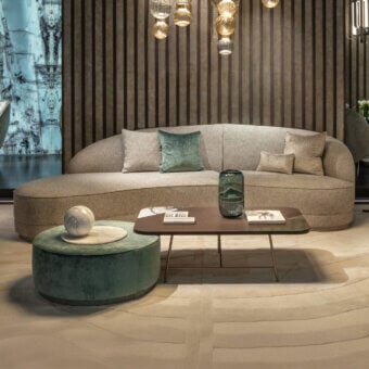 Distinguished Sicis Prestige sectional upholstered in textured woven fabric with a matte finish offering a contemporary aesthetic