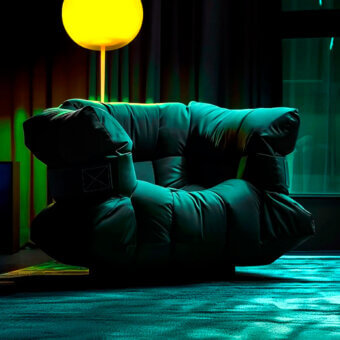 Avant-garde Joker Home Collection Asylum lounge chair in deep teal carbon fiber sailcloth with lasered décor