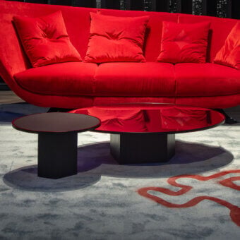 Distinguished Joker Home Collection FO-2510 coffee and side tables with veneer base and glossy mirror tabletop reflect light in a dark palette